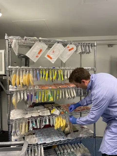 Peter McGarry getting items ready for processing at the chamber. 