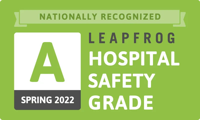 Leapfrog A Grade Hospital Safety Grade Spring 2022 logo.