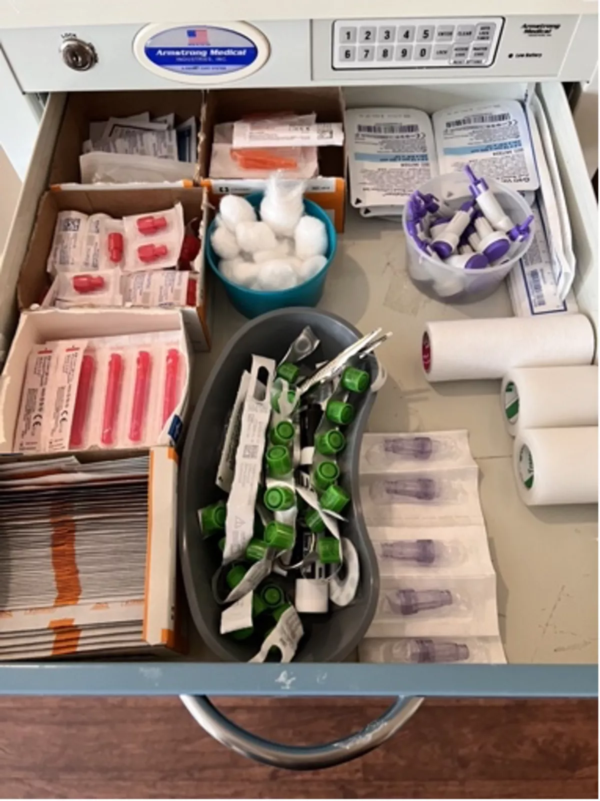 image of care items in server, where unused items are waiting to be recycled