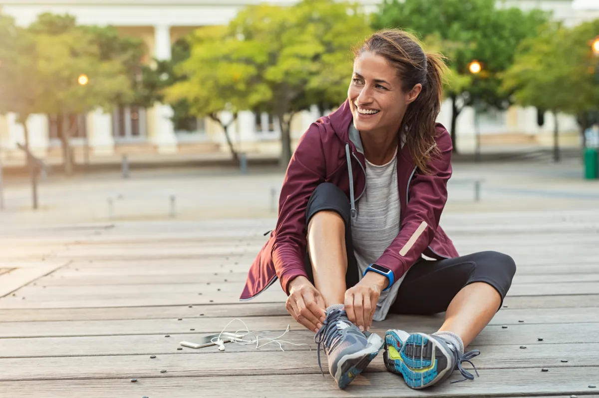 Active woman prepares to exercise