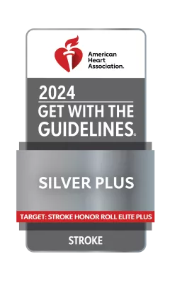 2024 American Heart Association 2024 Get With the Guidelines Silver Plus for Stroke.